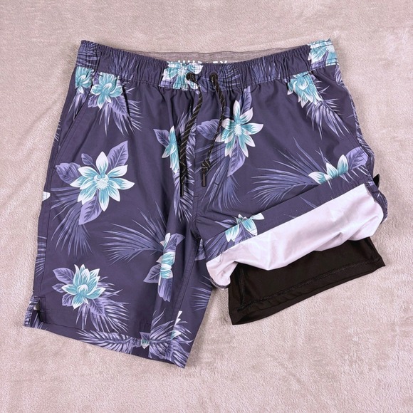 Hurley Mens XL Blue Floral Swim Trunks Compression Liner Board Shorts Resort - Picture 5 of 13
